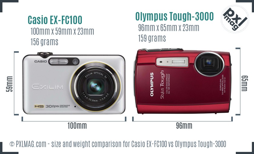 Casio EX-FC100 vs Olympus Tough-3000 size comparison Casio EX-FC100 vs Olympus Tough-3000 size comparison