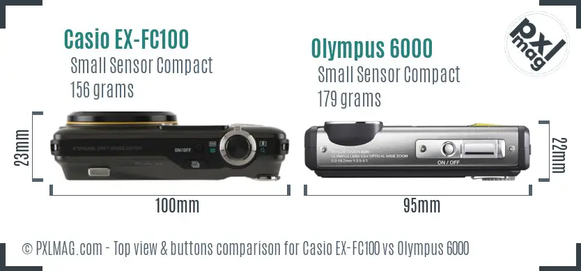 Casio EX-FC100 vs Olympus 6000 top view buttons comparison