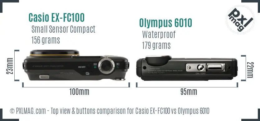 Casio EX-FC100 vs Olympus 6010 top view buttons comparison