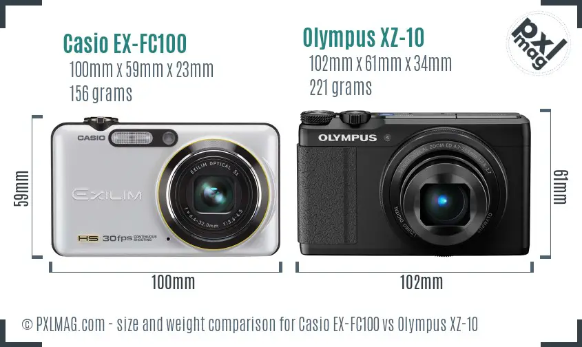 Casio EX-FC100 vs Olympus XZ-10 size comparison Casio EX-FC100 vs Olympus XZ-10 size comparison