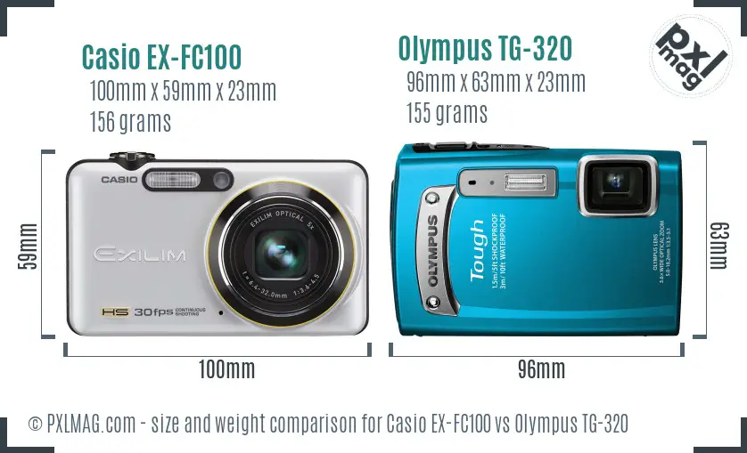 Casio EX-FC100 vs Olympus TG-320 size comparison