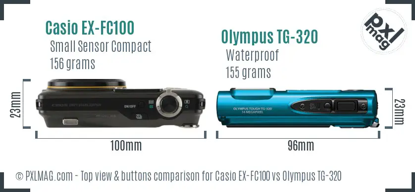 Casio EX-FC100 vs Olympus TG-320 top view buttons comparison