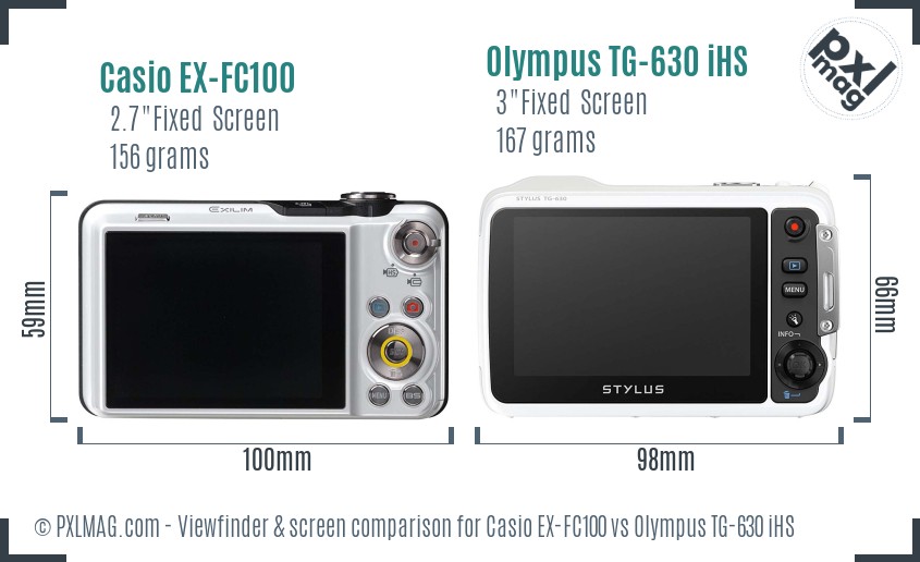 Casio EX-FC100 vs Olympus TG-630 iHS Screen and Viewfinder comparison