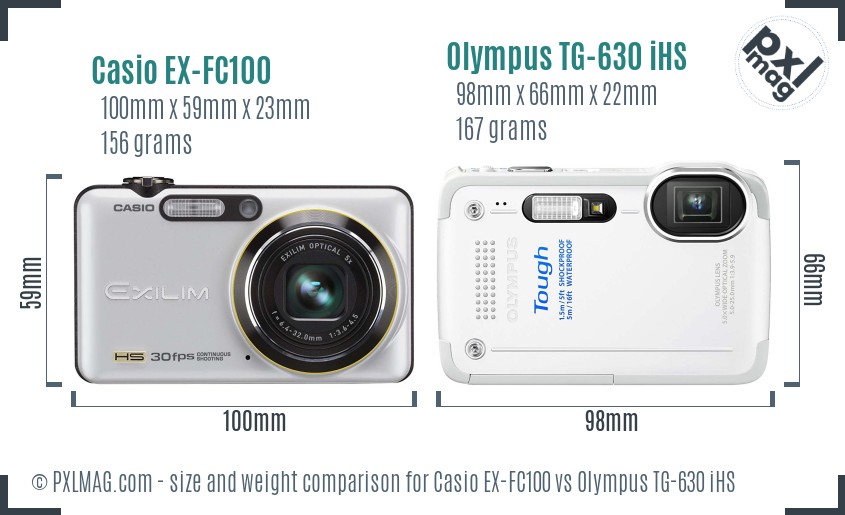 Casio EX-FC100 vs Olympus TG-630 iHS size comparison Casio EX-FC100 vs Olympus TG-630 iHS size comparison