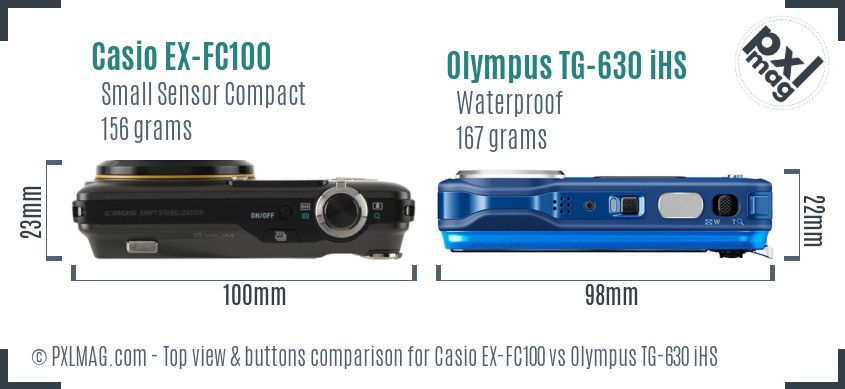 Casio EX-FC100 vs Olympus TG-630 iHS top view buttons comparison