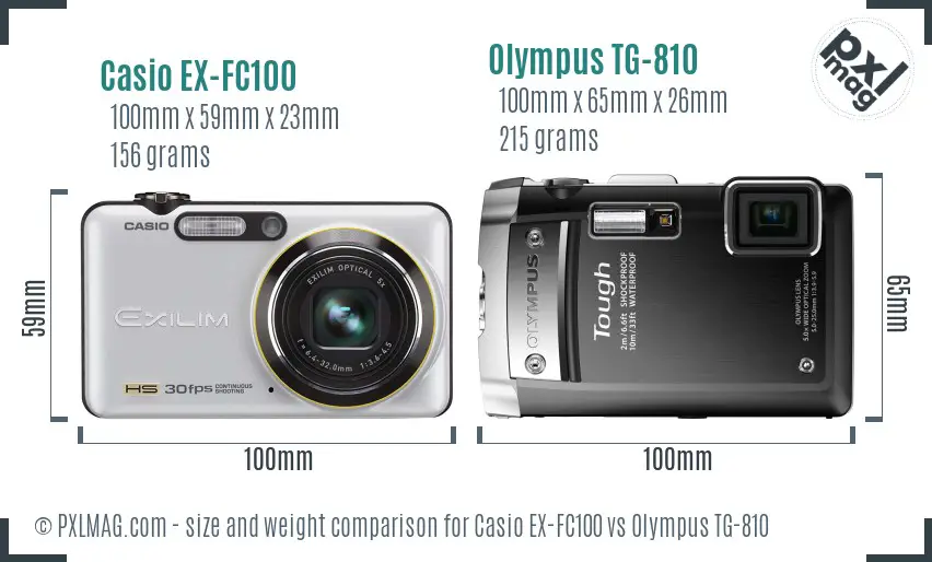 Casio EX-FC100 vs Olympus TG-810 size comparison Casio EX-FC100 vs Olympus TG-810 size comparison