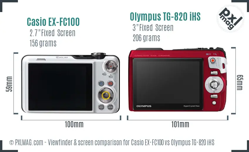 Casio EX-FC100 vs Olympus TG-820 iHS Screen and Viewfinder comparison