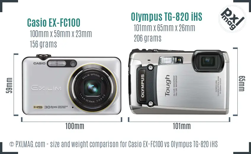 Casio EX-FC100 vs Olympus TG-820 iHS size comparison