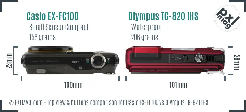 Casio EX-FC100 vs Olympus TG-820 iHS top view buttons comparison