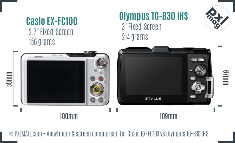 Casio EX-FC100 vs Olympus TG-830 iHS Screen and Viewfinder comparison