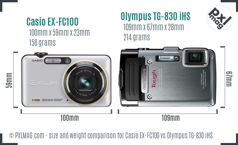 Casio EX-FC100 vs Olympus TG-830 iHS size comparison Casio EX-FC100 vs Olympus TG-830 iHS size comparison