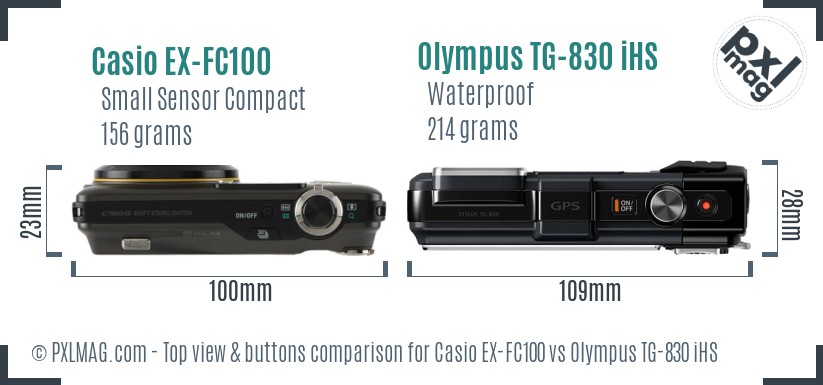 Casio EX-FC100 vs Olympus TG-830 iHS top view buttons comparison