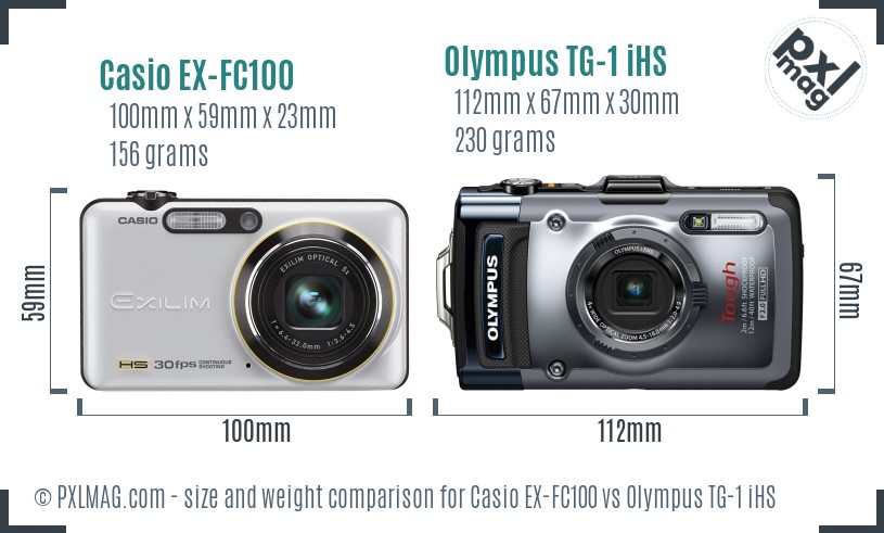 Casio EX-FC100 vs Olympus TG-1 iHS size comparison