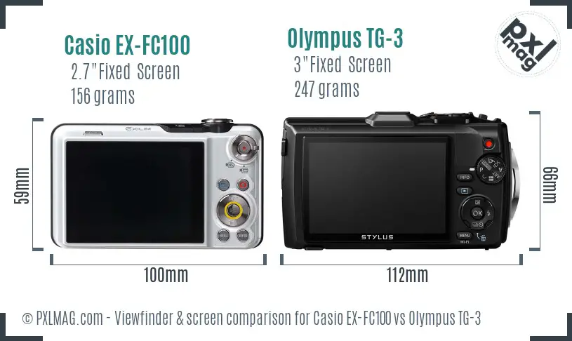 Casio EX-FC100 vs Olympus TG-3 Screen and Viewfinder comparison