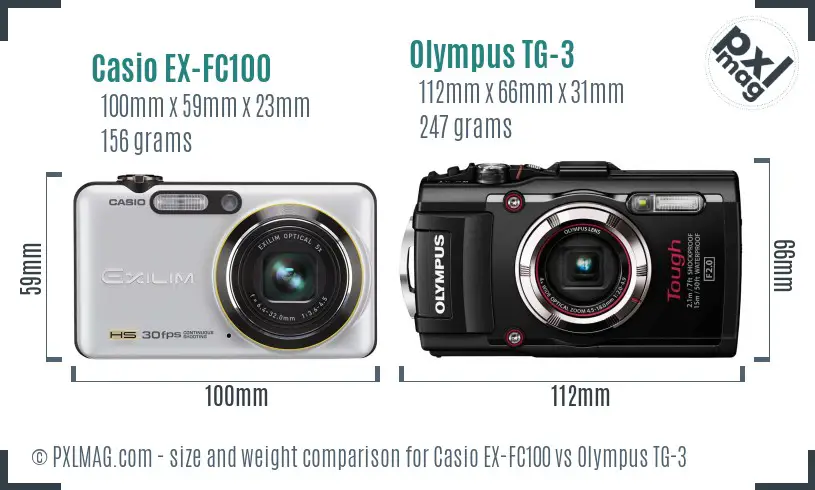 Casio EX-FC100 vs Olympus TG-3 size comparison
