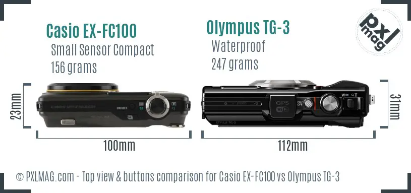 Casio EX-FC100 vs Olympus TG-3 top view buttons comparison