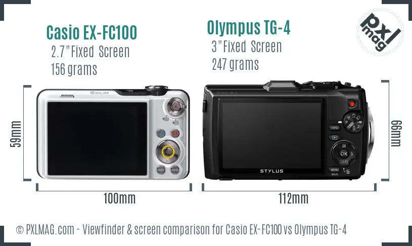 Casio EX-FC100 vs Olympus TG-4 Screen and Viewfinder comparison