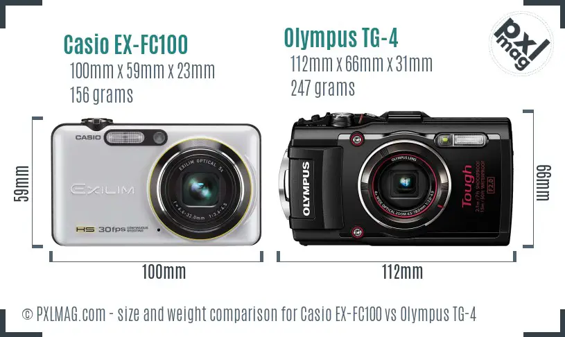 Casio EX-FC100 vs Olympus TG-4 size comparison
