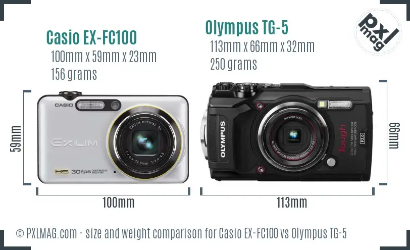 Casio EX-FC100 vs Olympus TG-5 size comparison