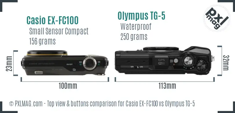 Casio EX-FC100 vs Olympus TG-5 top view buttons comparison