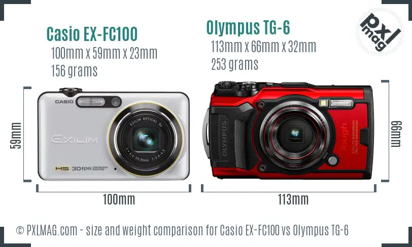 Casio EX-FC100 vs Olympus TG-6 size comparison