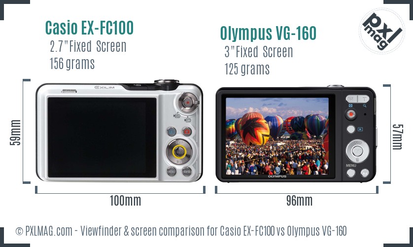 Casio EX-FC100 vs Olympus VG-160 Screen and Viewfinder comparison