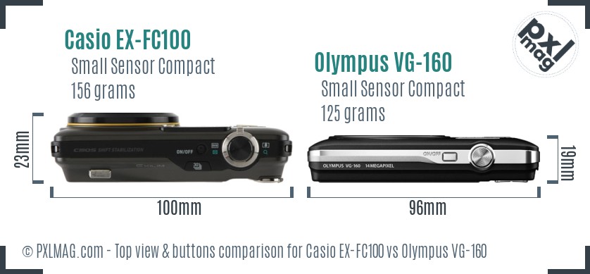 Casio EX-FC100 vs Olympus VG-160 top view buttons comparison