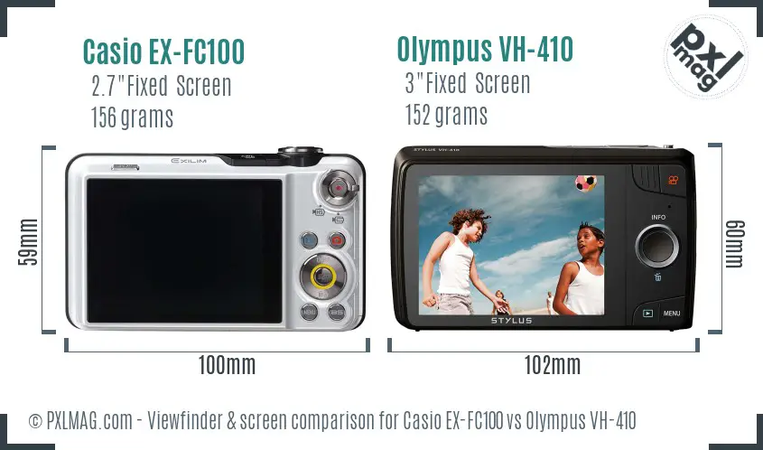 Casio EX-FC100 vs Olympus VH-410 Screen and Viewfinder comparison