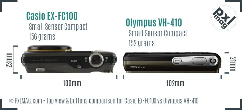 Casio EX-FC100 vs Olympus VH-410 top view buttons comparison