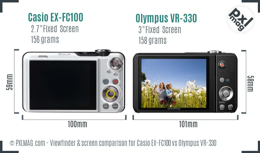 Casio EX-FC100 vs Olympus VR-330 Screen and Viewfinder comparison