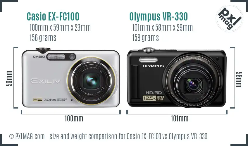 Casio EX-FC100 vs Olympus VR-330 size comparison