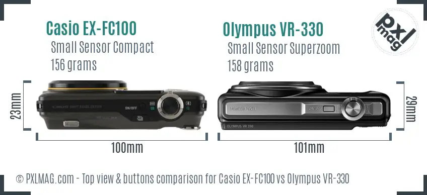 Casio EX-FC100 vs Olympus VR-330 top view buttons comparison