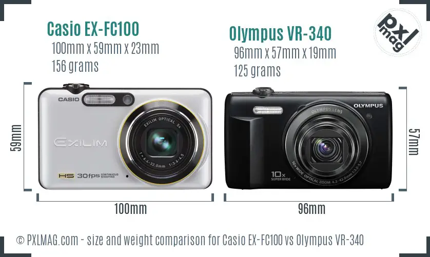 Casio EX-FC100 vs Olympus VR-340 size comparison