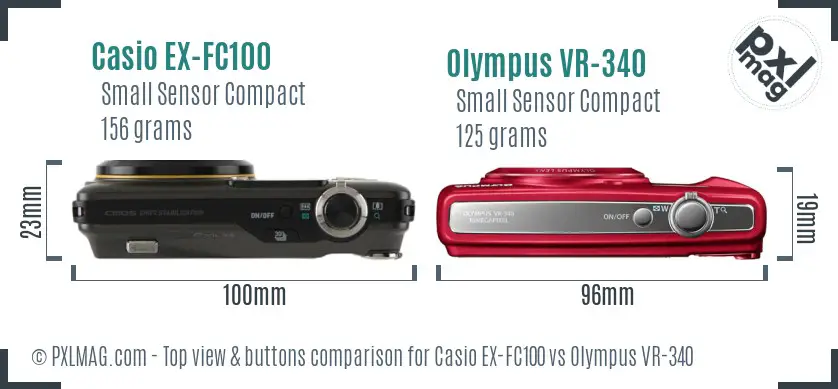 Casio EX-FC100 vs Olympus VR-340 top view buttons comparison