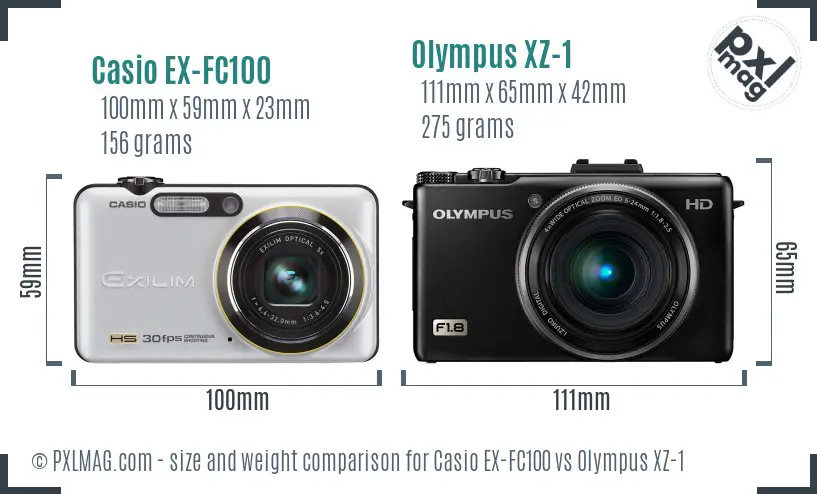 Casio EX-FC100 vs Olympus XZ-1 size comparison