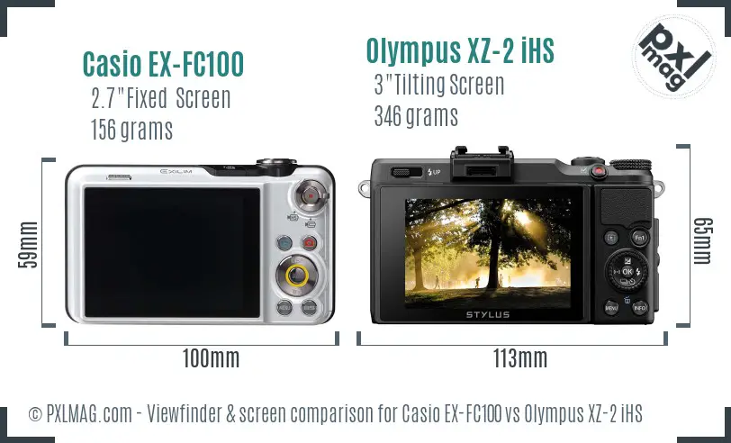 Casio EX-FC100 vs Olympus XZ-2 iHS Screen and Viewfinder comparison