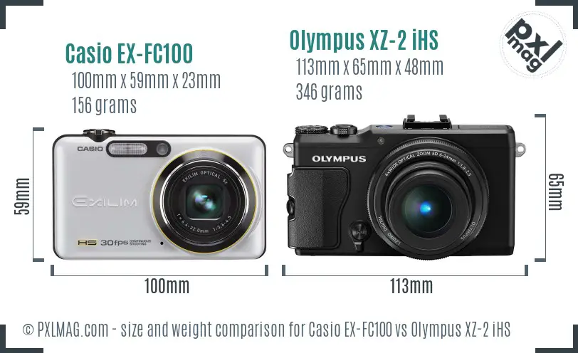 Casio EX-FC100 vs Olympus XZ-2 iHS size comparison
