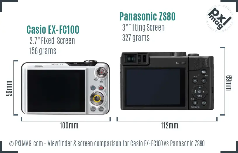 Casio EX-FC100 vs Panasonic ZS80 Screen and Viewfinder comparison