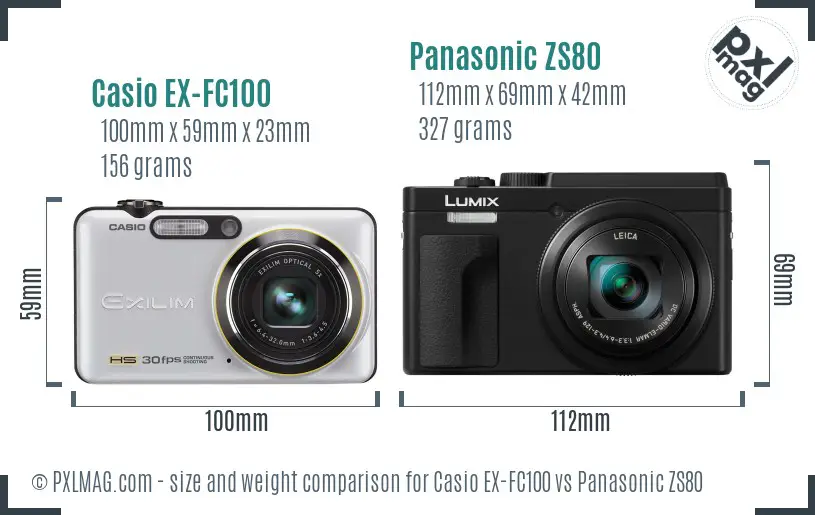 Casio EX-FC100 vs Panasonic ZS80 size comparison