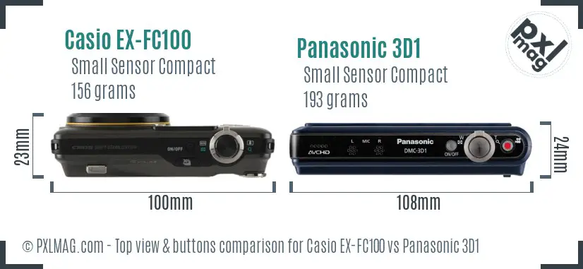 Casio EX-FC100 vs Panasonic 3D1 top view buttons comparison
