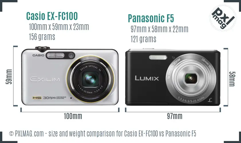 Casio EX-FC100 vs Panasonic F5 size comparison