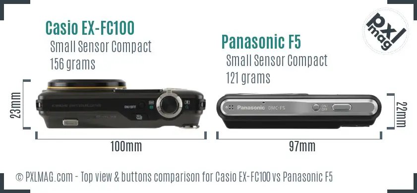 Casio EX-FC100 vs Panasonic F5 top view buttons comparison