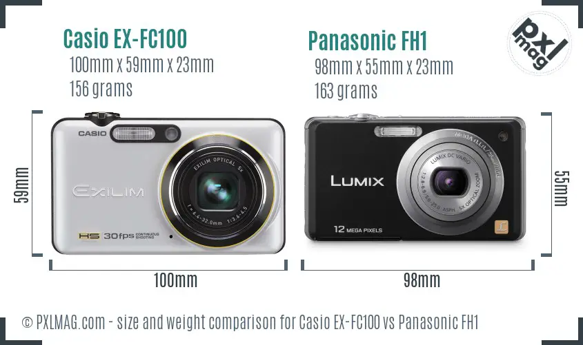 Casio EX-FC100 vs Panasonic FH1 size comparison