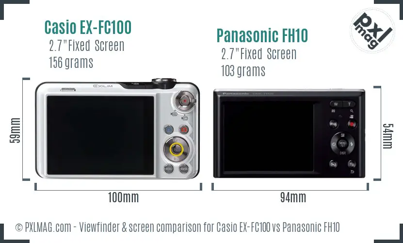 Casio EX-FC100 vs Panasonic FH10 Screen and Viewfinder comparison
