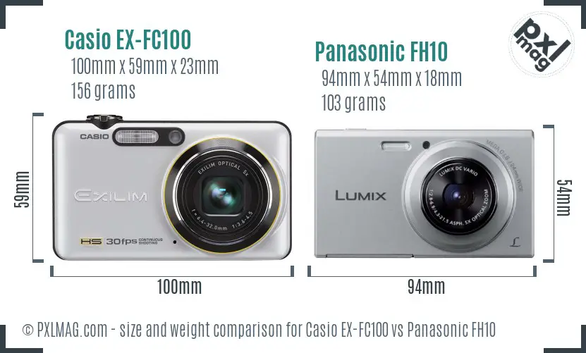 Casio EX-FC100 vs Panasonic FH10 size comparison