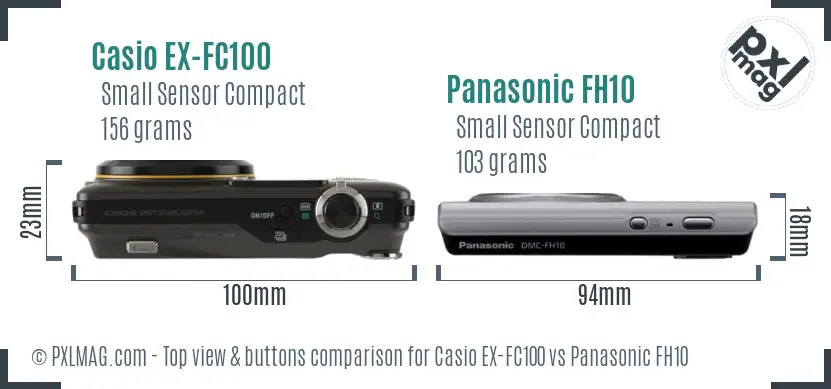 Casio EX-FC100 vs Panasonic FH10 top view buttons comparison