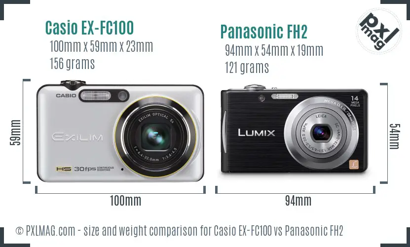 Casio EX-FC100 vs Panasonic FH2 size comparison