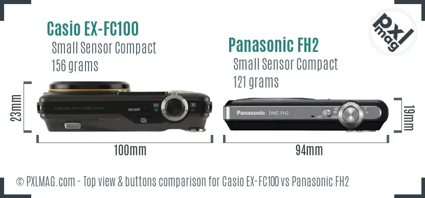 Casio EX-FC100 vs Panasonic FH2 top view buttons comparison