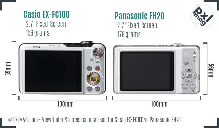 Casio EX-FC100 vs Panasonic FH20 Screen and Viewfinder comparison