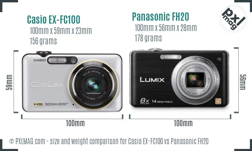 Casio EX-FC100 vs Panasonic FH20 size comparison